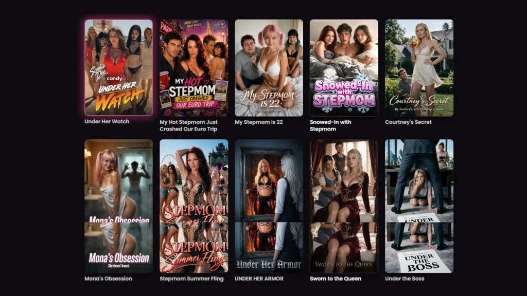 Screen of two rows in candy ai shorts page.